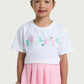 Kids Wear White Cropped Tee and Pink Skirt Set for Girls
