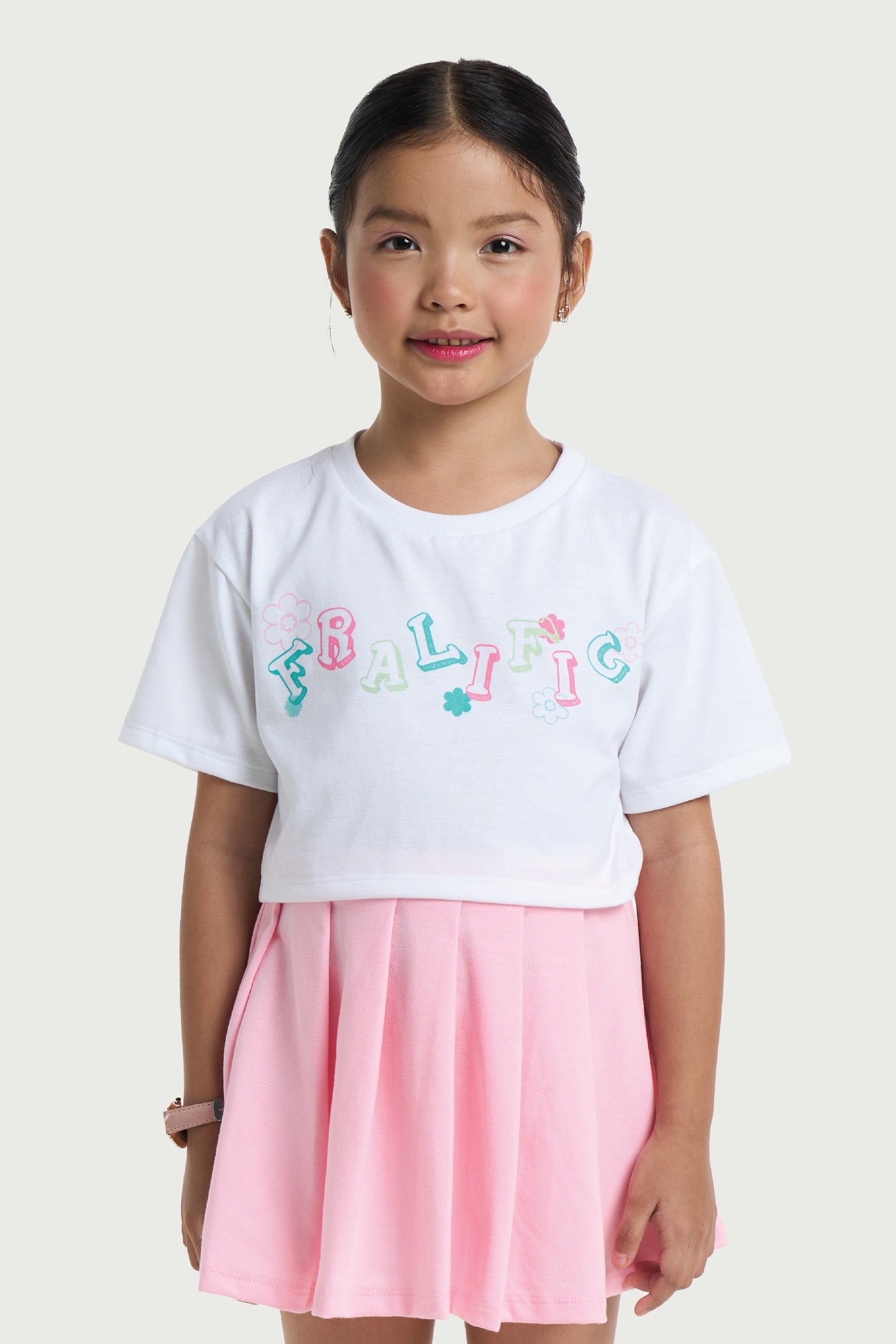 Kids Wear White Cropped Tee and Pink Skirt Set for Girls