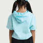 Kids Wear Teal Cropped Hoodie Shirt  – Cute Cat Print for Girls