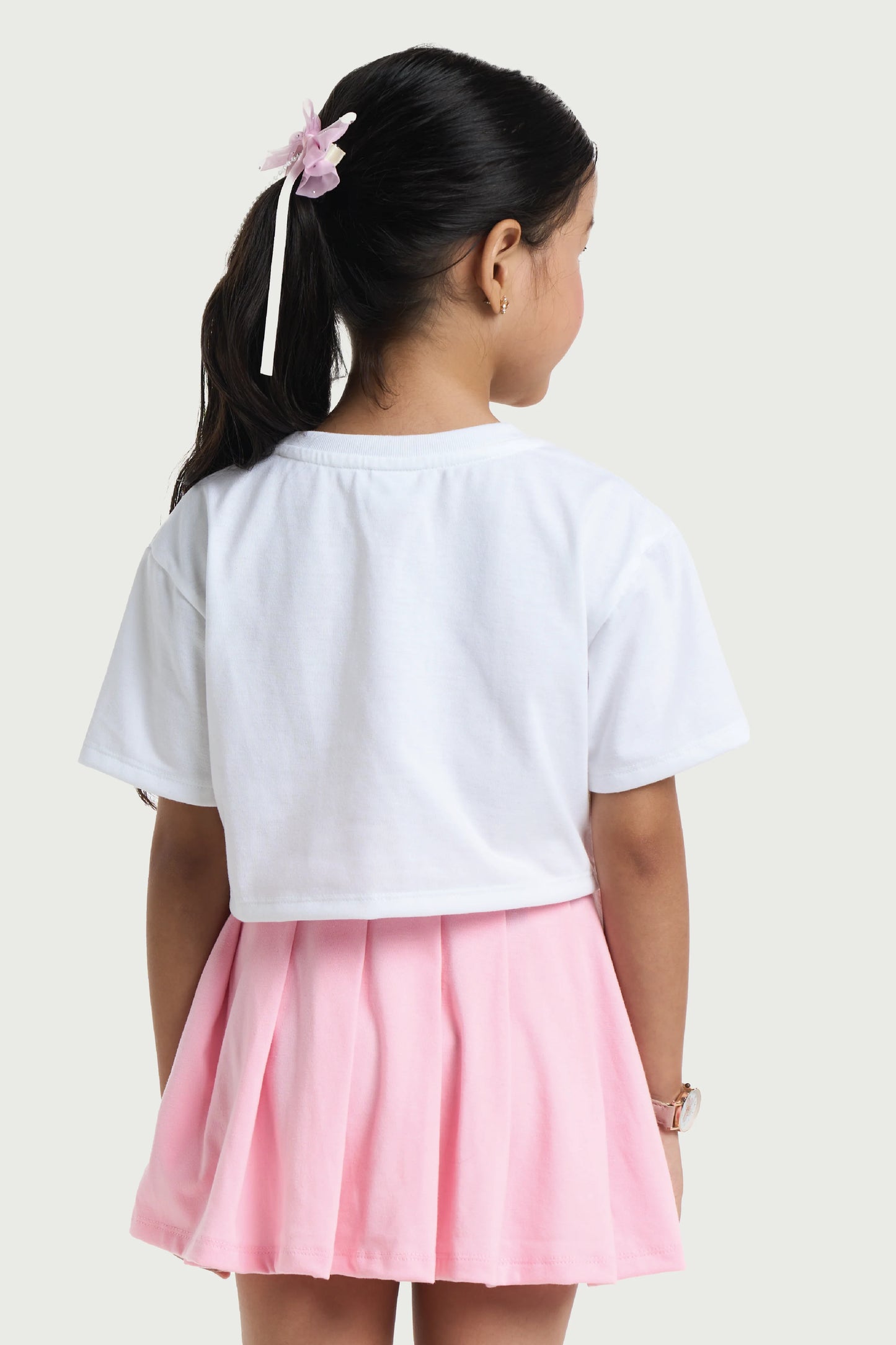 Kids Wear White Cropped Tee and Pink Skirt Set for Girls