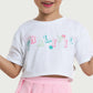 Kids Wear White Cropped Tee and Pink Skirt Set for Girls